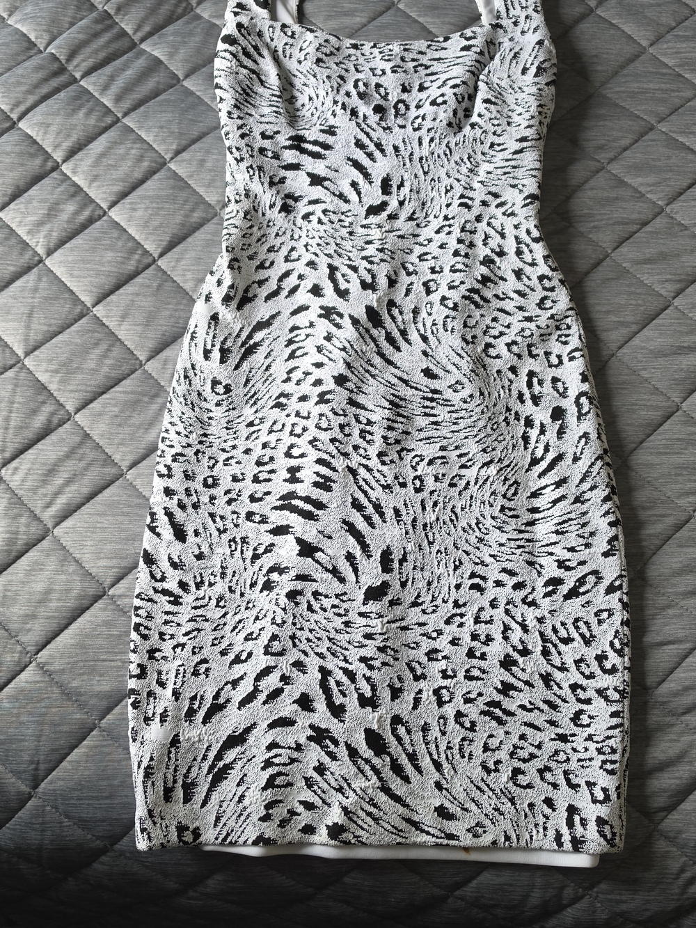 Cache Black and White Animal Print Mini Dress